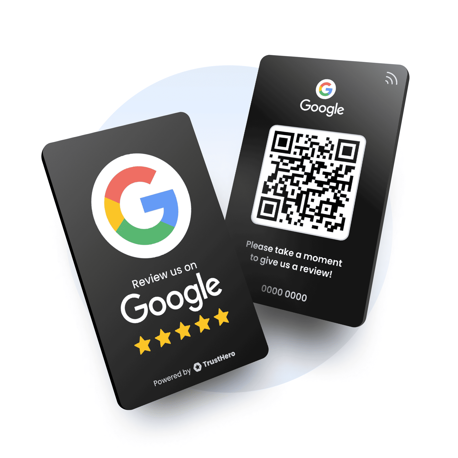 Single black Google Review Card with QR code and NFC chip for collecting customer feedback