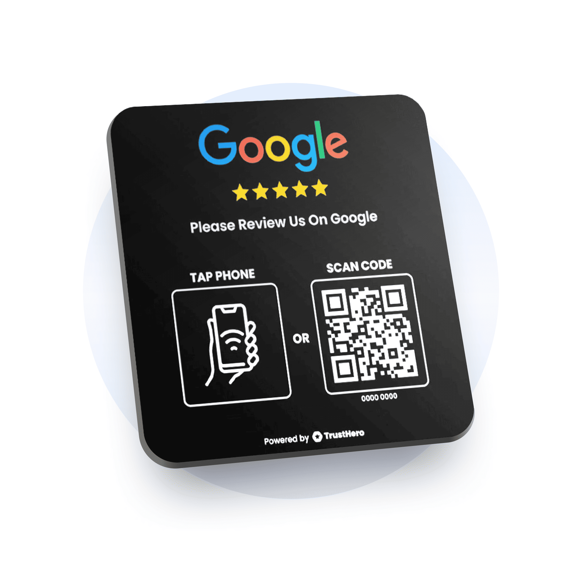 Single black Google Review plate with QR code and NFC chip for collecting customer feedback.