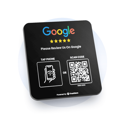 Single black Google Review plate with QR code and NFC chip for collecting customer feedback.