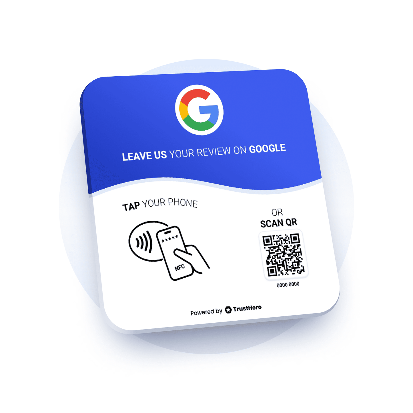 Single Google Review plate with QR code and NFC chip for collecting customer reviews.