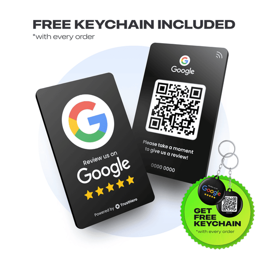 Single black Google Review Card with QR code and NFC chip for collecting customer feedback