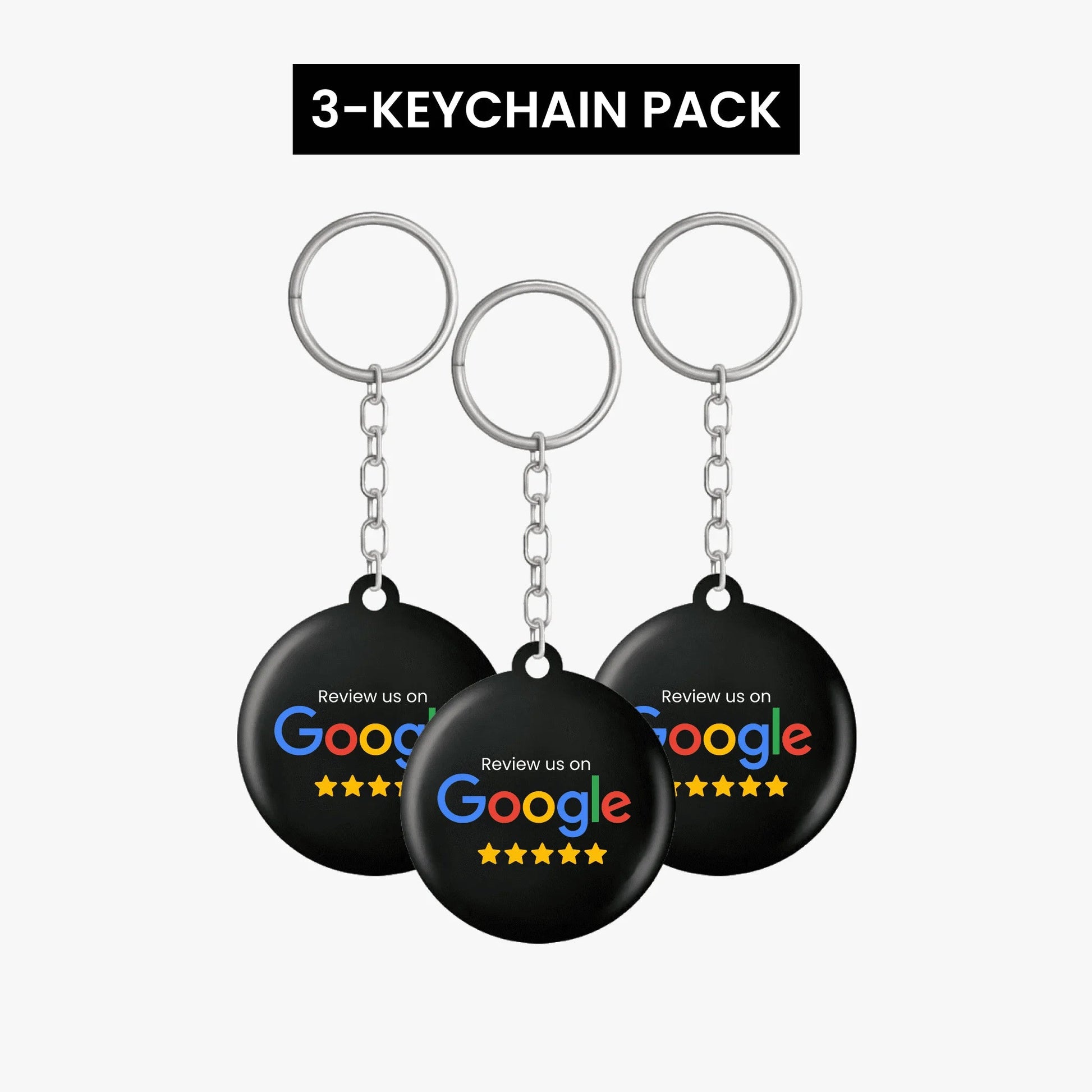 Set of 3 Google Review keychains with QR codes and NFC chips for seamless review collection.