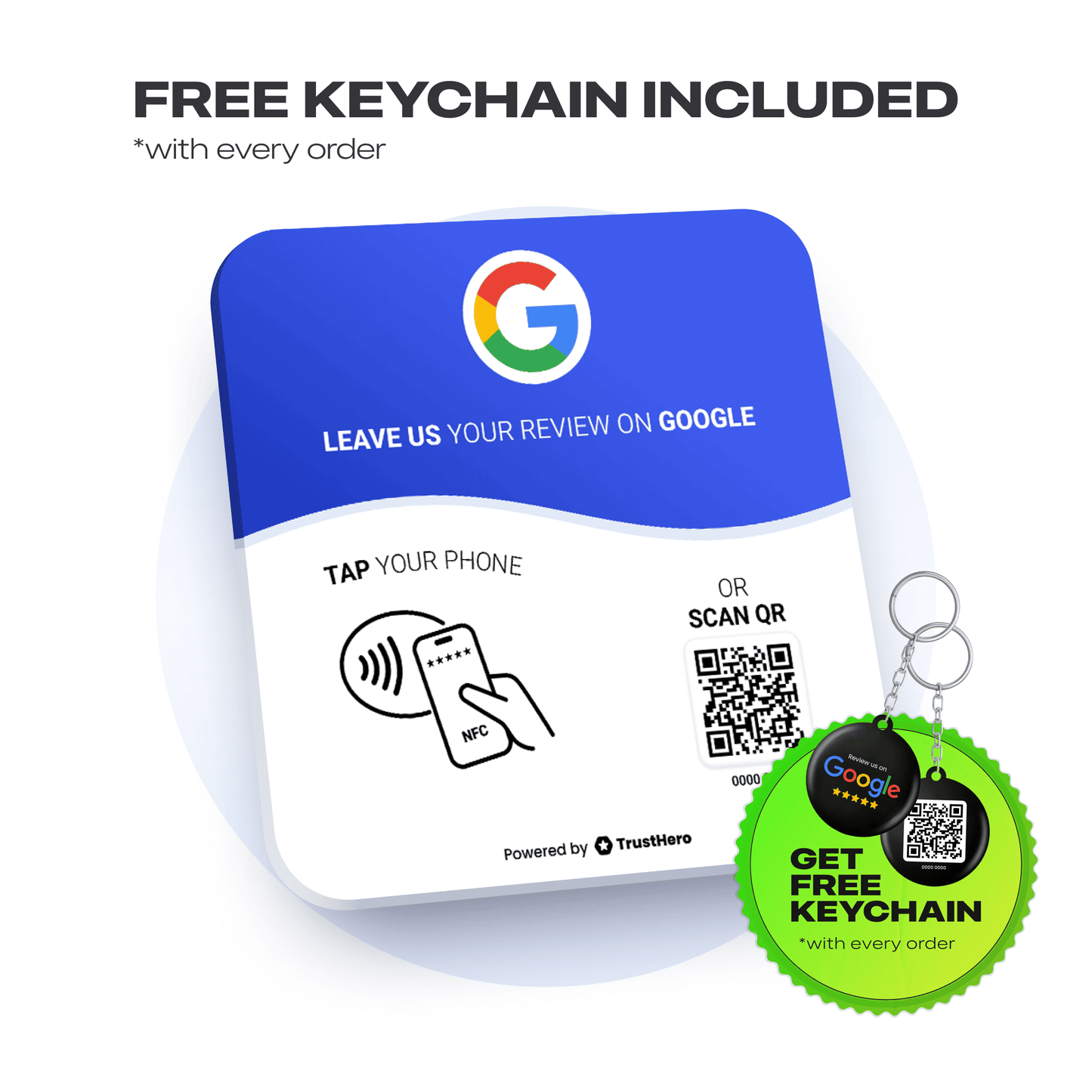 Single Google Review plate with QR code and NFC chip for collecting customer reviews.