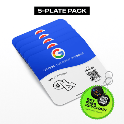 Set of 5 Google Review plates with integrated QR codes and NFC chips for easy review collection.